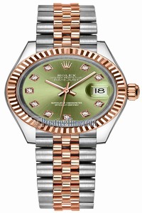 Replica 279171 Olive Green Diamond Jubilee Rolex Lady Datejust 28mm Stainless Steel and Everose Gold Ladies Watch
