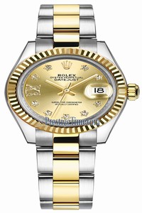 Replica 279173 Champagne 17 Diamond Oyster Rolex Lady Datejust 28mm Stainless Steel and Yellow Gold Ladies Watch