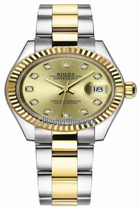 Replica 279173 Champagne Diamond Oyster Rolex Lady Datejust 28mm Stainless Steel and Yellow Gold Ladies Watch
