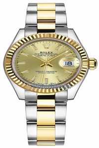Replica 279173 Champagne Index Oyster Rolex Lady Datejust 28mm Stainless Steel and Yellow Gold Ladies Watch