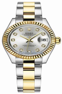 Replica 279173 Silver Diamond Oyster Rolex Lady Datejust 28mm Stainless Steel and Yellow Gold Ladies Watch