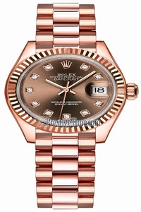 Replica 279175 Chocolate Diamond President Rolex Lady Datejust 28mm Everose Gold Ladies Watch