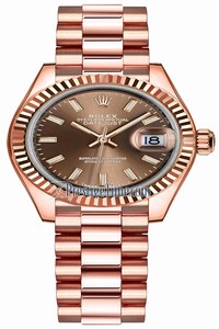 Replica 279175 Chocolate Index President Rolex Lady Datejust 28mm Everose Gold Ladies Watch