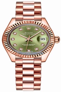 Replica 279175 Olive Green Diamond President Rolex Lady Datejust 28mm Everose Gold Ladies Watch