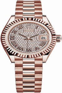Replica 279175 Pave Chocolate Roman President Rolex Lady Datejust 28mm Everose Gold Ladies Watch