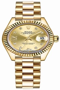Replica 279178 Champagne 17 Diamond President Rolex Lady Datejust 28mm Yellow Gold Ladies Watch