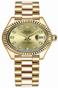 Replica 279178 Champagne Diamond President Rolex Lady Datejust 28mm Yellow Gold Ladies Watch