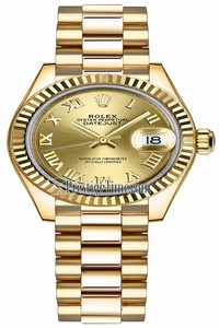 Replica 279178 Champagne Roman President Rolex Lady Datejust 28mm Yellow Gold Ladies Watch
