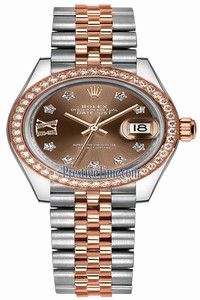 Replica 279381RBR Chocolate 17 Diamond Jubilee Rolex Lady Datejust 28mm Stainless Steel and Everose Gold Ladies Watch