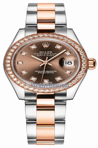 Replica 279381RBR Chocolate Diamond Oyster Rolex Lady Datejust 28mm Stainless Steel and Everose Gold Ladies Watch
