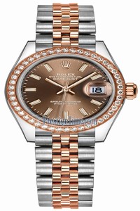 Replica 279381RBR Chocolate Index Jubilee Rolex Lady Datejust 28mm Stainless Steel and Everose Gold Ladies Watch