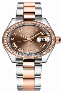 Replica 279381RBR Chocolate Roman Oyster Rolex Lady Datejust 28mm Stainless Steel and Everose Gold Ladies Watch