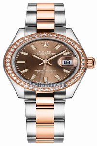 Replica 279381RBR Chocolate Index Oyster Rolex Lady Datejust 28mm Stainless Steel and Everose Gold Ladies Watch