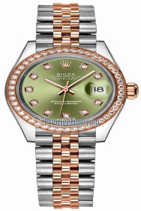 Replica 279381RBR Olive Green Diamond Jubilee Rolex Lady Datejust 28mm Stainless Steel and Everose Gold Ladies Watch