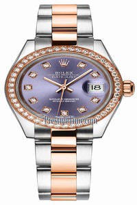 Replica 279381RBR Aubergine Diamond Oyster Rolex Lady Datejust 28mm Stainless Steel and Everose Gold Ladies Watch
