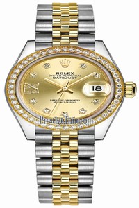 Replica 279383RBR Champagne 17 Diamond Jubilee Rolex Lady Datejust 28mm Stainless Steel and Yellow Gold Ladies Watch