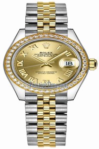 Replica 279383RBR Champagne Roman Jubilee Rolex Lady Datejust 28mm Stainless Steel and Yellow Gold Ladies Watch