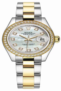 Replica 279383RBR MOP Diamond Oyster Rolex Lady Datejust 28mm Stainless Steel and Yellow Gold Ladies Watch