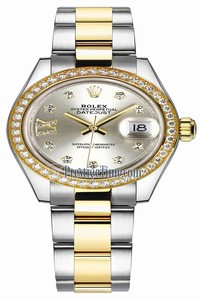Replica 279383RBR Silver 17 Diamond Oyster Rolex Lady Datejust 28mm Stainless Steel and Yellow Gold Ladies Watch