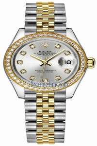 Replica 279383RBR Silver Diamond Jubilee Rolex Lady Datejust 28mm Stainless Steel and Yellow Gold Ladies Watch
