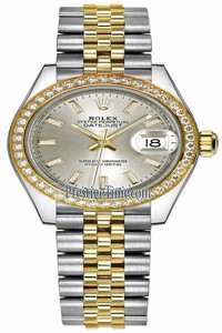 Replica 279383RBR Silver Index Jubilee Rolex Lady Datejust 28mm Stainless Steel and Yellow Gold Ladies Watch