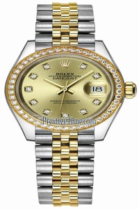 Replica 279383RBR Champagne Diamond Jubilee Rolex Lady Datejust 28mm Stainless Steel and Yellow Gold Ladies Watch