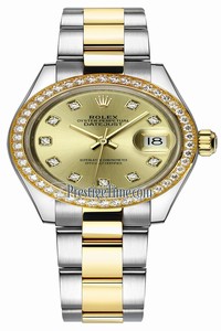 Replica 279383RBR Champagne Diamond Oyster Rolex Lady Datejust 28mm Stainless Steel and Yellow Gold Ladies Watch