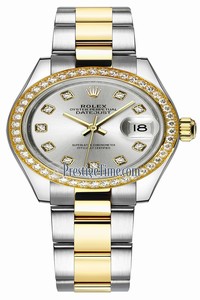 Replica 279383RBR Silver Diamond Oyster Rolex Lady Datejust 28mm Stainless Steel and Yellow Gold Ladies Watch