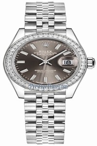 Replica 279384RBR Dark Grey Index Jubilee Rolex Lady Datejust 28mm Stainless Steel Ladies Watch