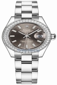 Replica 279384RBR Dark Grey Index Oyster Rolex Lady Datejust 28mm Stainless Steel Ladies Watch