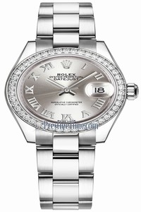 Replica 279384RBR Silver Roman Oyster Rolex Lady Datejust 28mm Stainless Steel Ladies Watch