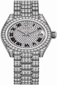 Replica 279459rbr Pave Black Roman President Rolex Lady Datejust 28mm White Gold Ladies Watch