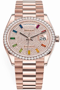 Replica 128345RBR Pave Rainbow Rolex Day-Date 36mm Everose Gold Midsize Watch