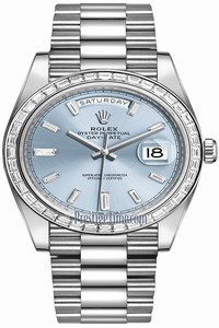 Replica 228396TBR Ice Blue Baguette Rolex Day-Date 40mm Platinum Mens Watch