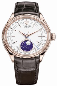 Replica 50535 White Brown Strap Rolex Cellini Moonphase 39mm Mens Watch