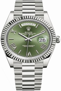 Replica 228239 Olive Green Roman Rolex Day-Date 40mm White Gold Mens Watch
