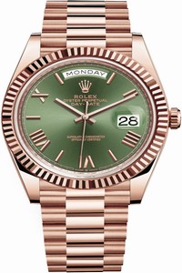 Replica 228235 Olive Green Roman Rolex Day-Date 40mm Everose Gold Mens Watch
