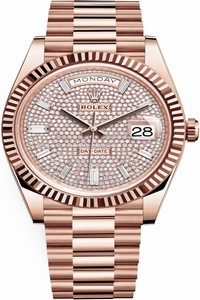 Replica 228235 Pave Baguette Rolex Day-Date 40mm Everose Gold Mens Watch