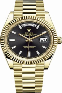 Replica 228238 Black Baguette Rolex Day-Date 40mm Yellow Gold Mens Watch