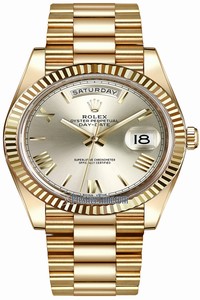 Replica 228238 Silver Roman Rolex Day-Date 40mm Yellow Gold Mens Watch