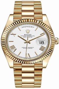 Replica 228238 White Roman Rolex Day-Date 40mm Yellow Gold Mens Watch