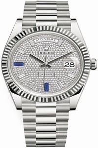 Replica 228239 Pave Baguette Rolex Day-Date 40mm White Gold Mens Watch