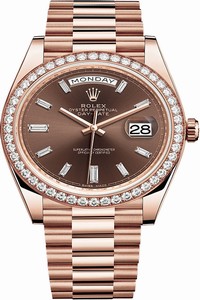 Replica 228345RBR Chocolate Baguette Index Rolex Day-Date 40mm Everose Gold Mens Watch