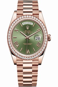 Replica 228345RBR Olive Green Roman Rolex Day-Date 40mm Everose Gold Mens Watch