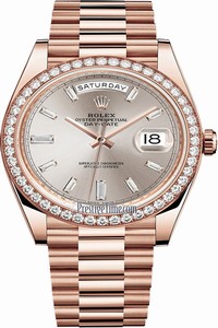 Replica 228345RBR Sundust Baguette Index Rolex Day-Date 40mm Everose Gold Mens Watch