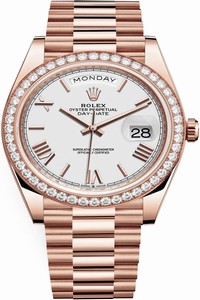 Replica 228345RBR White Roman Rolex Day-Date 40mm Everose Gold Mens Watch