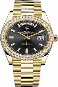 Replica 228348RBR Black Baguette Rolex Day-Date 40mm Yellow Gold Mens Watch