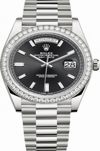 Replica 228349RBR Black Baguette Rolex Day-Date 40mm White Gold Mens Watch