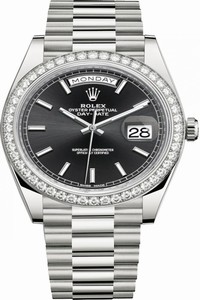 Replica 228349RBR Black Index Rolex Day-Date 40mm White Gold Mens Watch