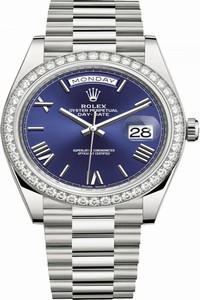 Replica 228349RBR Blue Roman Rolex Day-Date 40mm White Gold Mens Watch